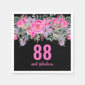 88歳の誕生日ピンクの黒いフローラパーティーナプキン スタンダードカクテルナプキン (正面)