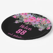 88歳の誕生日ピンクの黒い水色フローラ ペーパープレート (アングル)