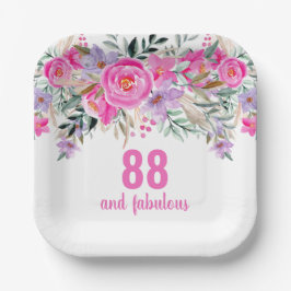 88歳の誕生日ピンクフローラ ペーパープレート