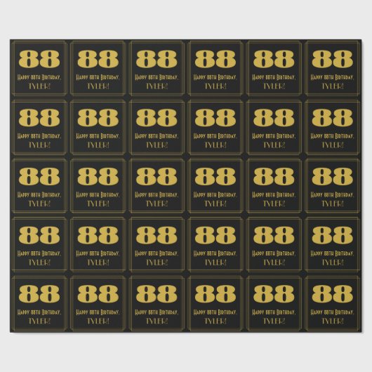 88歳の誕生日 - アールデコ風のデザイン「88」と名前 ラッピングペーパー (シーム)