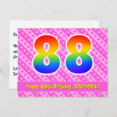 88歳の誕生日:ピンクのストライプとハート、虹色の88 ポストカード (正面/裏面)