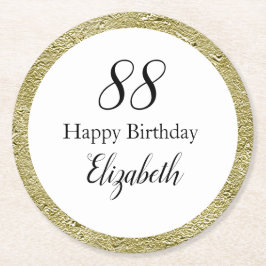 88歳の誕生日 ブラック ホワイト ゴールド ラウンドペーパーコースター