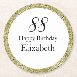 88歳の誕生日 ブラック ホワイト ゴールド ラウンドペーパーコースター