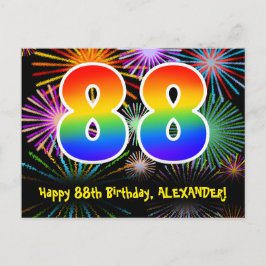 88歳の誕生日 – 楽しい花火模様 + 虹 88 ポストカード
