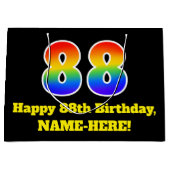 88歳の誕生日 〜 楽しくて、カラフルで、生き生きとして、虹色の88 ラージペーパーバッグ (正面)