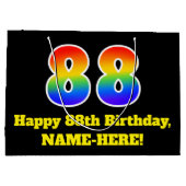 88歳の誕生日 〜 楽しくて、カラフルで、生き生きとして、虹色の88 ラージペーパーバッグ (裏面)