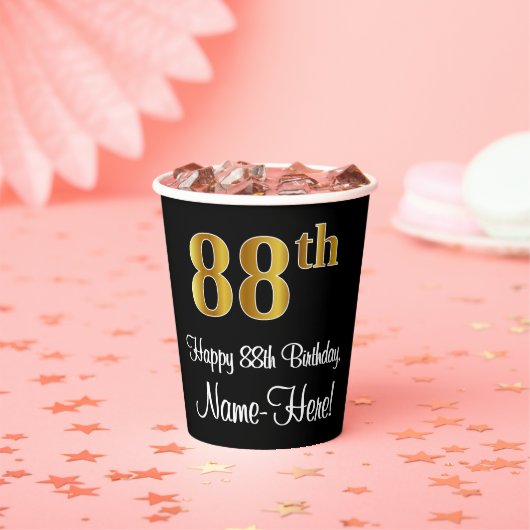 88歳の誕生日 - 高級感のある贅沢な擬似ゴールドデザイン # 紙コップ (インサイチュ)