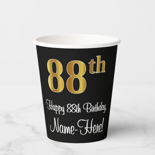 88歳の誕生日 - 高級感のある贅沢な擬似ゴールドデザイン # 紙コップ (正面)