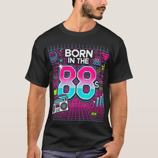 88生まれsレトログラフィックTシャツ – Neon 80s Tシャツ (正面)