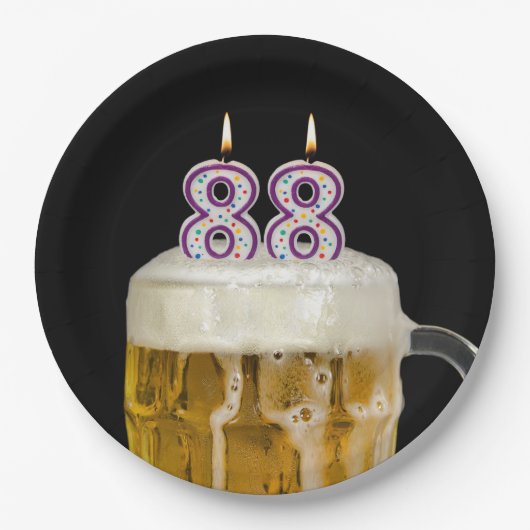 88誕生日ビールオンブラック紙プレート ペーパープレート (正面)