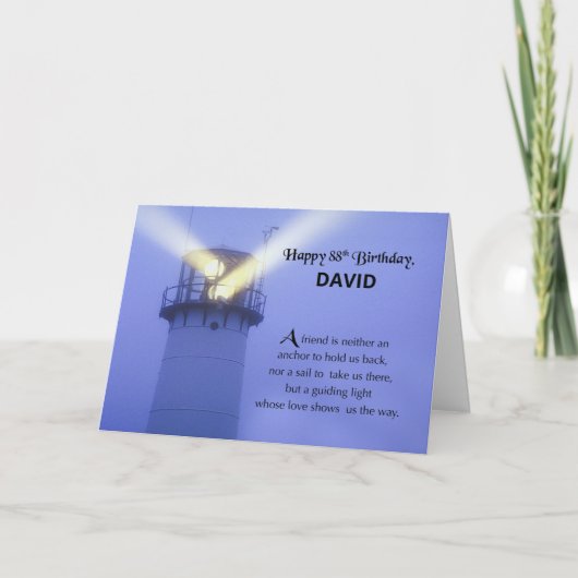 88誕生日ライトハウスカスタマイズ可能な名前 カード (正面)