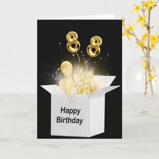 88誕生日風船（白） カード (黄色い花)