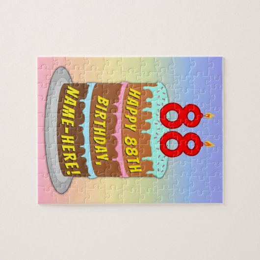 88誕生日:おもしろいケーキとキャンドル+名前をカスタムする ジグソーパズル (横)