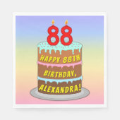 88誕生日:おもしろいケーキとキャンドル+名前をカスタムする スタンダードランチョンナプキン (正面)