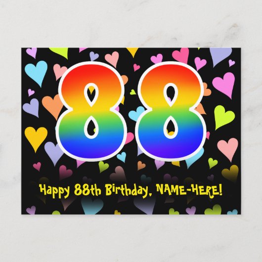 88誕生日:おもしろいハートパターン、レインボー88 ポストカード (正面)