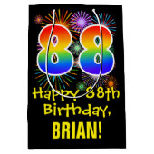 88誕生日:おもしろい花火パターン+虹88 ミディアムペーパーバッグ (正面)