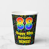 88誕生日:おもしろい音符パターン、レインボー88 紙コップ (裏面)