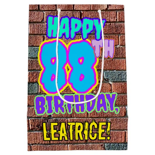 88誕生日:おもしろい、アーバングラフィティインスパイアルック ミディアムペーパーバッグ (裏面)