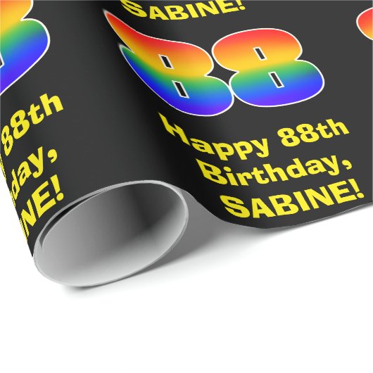 88誕生日:おもしろい、カラフルレインボーインスパイア# 88 ラッピングペーパー (ロールコーナー)