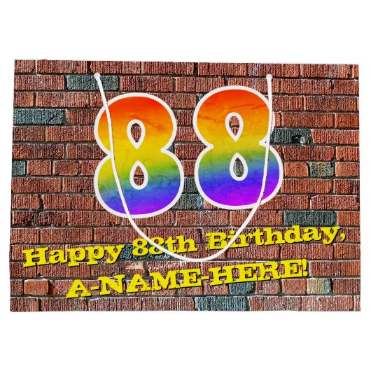 88誕生日:おもしろい、グラフィティインスパイアレインボーー# 88 ラージペーパーバッグ (裏面)