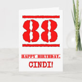 88誕生日:おもしろい、赤ゴムスタンプルックインスパイアス カード (正面)