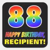 88誕生日:はっきりした,おもしろい,シンプルレインボー88 スクエアシール (正面)