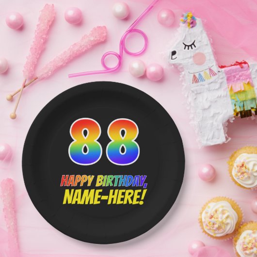 88誕生日:はっきりした,おもしろい,シンプル虹, 88 ペーパープレート (パーティー)
