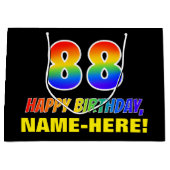 88誕生日:はっきりした,おもしろい,シンプル虹， 88 ラージペーパーバッグ (正面)