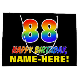 88誕生日:はっきりした,おもしろい,シンプル虹， 88 ラージペーパーバッグ