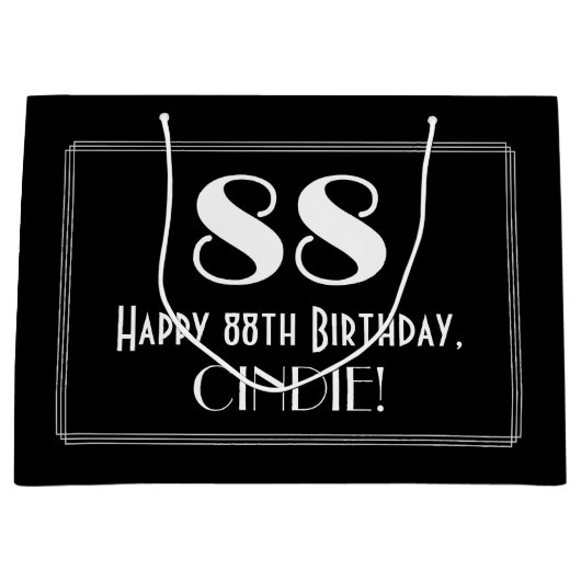 88誕生日:アールデコインスパイアスタイル「88」、名前 ラージペーパーバッグ (正面)
