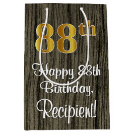 88誕生日:エレガントフェイク金ゴールドルック#,フェイク Wood ミディアムペーパーバッグ