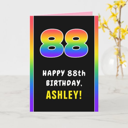 88誕生日:カラフルレインボー# 88,名前をカスタムする カード (黄色い花)