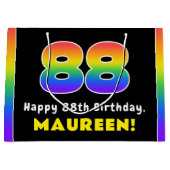 88誕生日:カラフルレインボー# 88,名前をカスタムする ラージペーパーバッグ (正面)