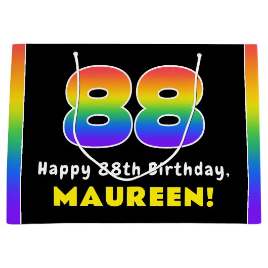 88誕生日:カラフルレインボー# 88,名前をカスタムする ラージペーパーバッグ (正面)
