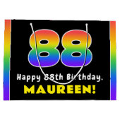 88誕生日:カラフルレインボー# 88,名前をカスタムする ラージペーパーバッグ (裏面)