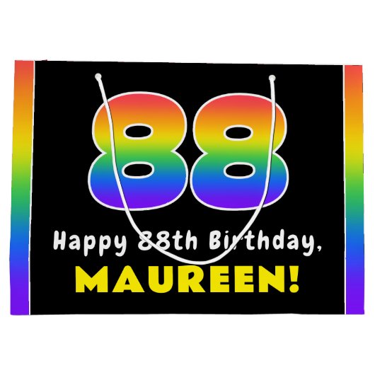 88誕生日:カラフルレインボー# 88,名前をカスタムする ラージペーパーバッグ (裏面)