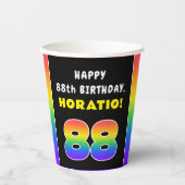 88誕生日:カラフルレインボー# 88,名前をカスタムする 紙コップ (正面)