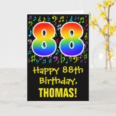 88誕生日:カラフル音楽シンボル+虹88 カード (黄色い花)