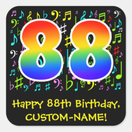88誕生日:カラフルMusic Symbols, Rainbow 88 スクエアシール