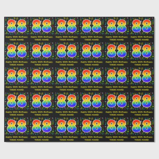 88誕生日:カラフルMusic Symbols, Rainbow 88 ラッピングペーパー (フラット)