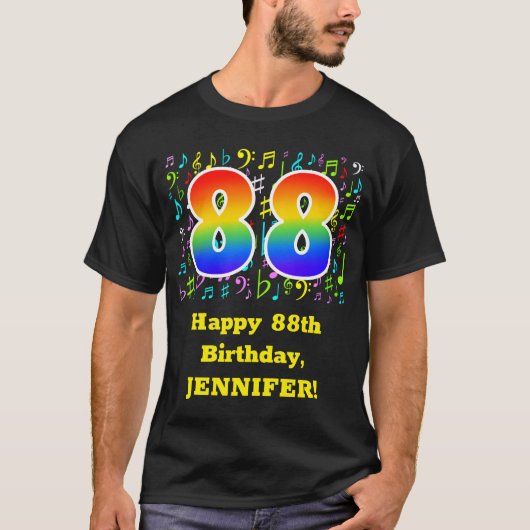 88誕生日:カラフルMusic Symbols, Rainbow 88 Tシャツ (正面)
