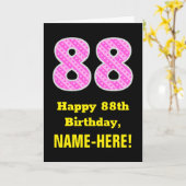 88誕生日:ピンクストライプ色のハートと"88" +名前 カード (黄色い花)