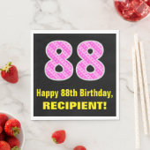 88誕生日:ピンクストライプ色のハートと"88" +名前 スタンダードランチョンナプキン (インサイチュ)