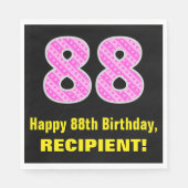 88誕生日:ピンクストライプ色のハートと"88" +名前 スタンダードランチョンナプキン (正面)
