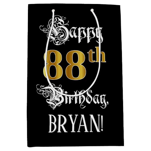 88誕生日~ファンシースクリプト;フェイク金ゴールド検索;名前 ミディアムペーパーバッグ (正面)