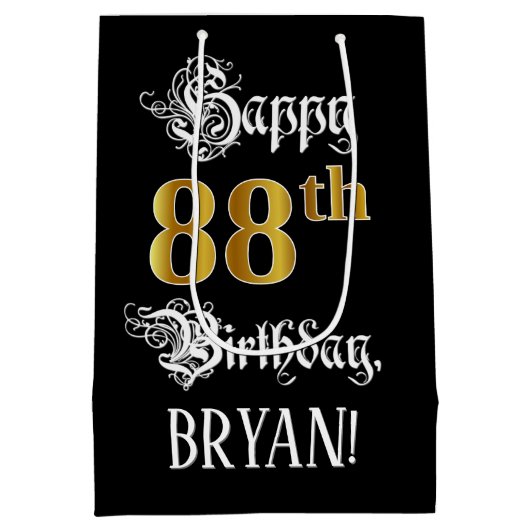 88誕生日～ファンシースクリプト；フェイク金ゴールド検索；名前 ミディアムペーパーバッグ (裏面)