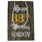 88誕生日:フェイク金ゴールドルック&ウッドフェイクパターン ミディアムペーパーバッグ (正面)