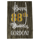 88誕生日:フェイク金ゴールドルック&ウッドフェイクパターン ミディアムペーパーバッグ (裏面)