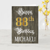 88誕生日:フェイク金ゴールドルック+木フェイク模様 カード (黄色い花)