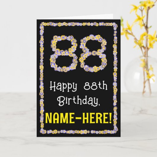 88誕生日:フローラ花数名前をカスタムする カード (黄色い花)